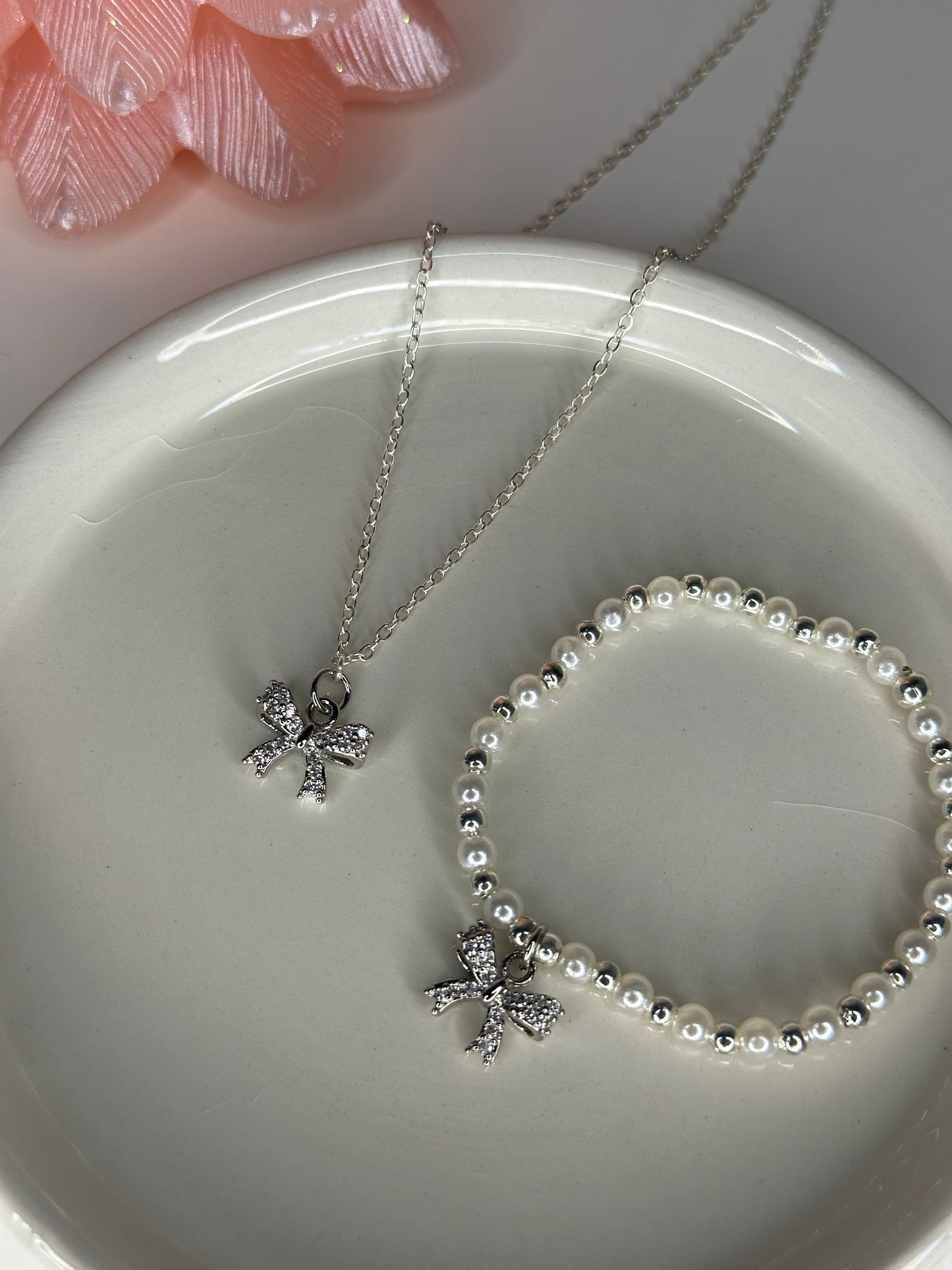 Crystal Silver Bow Necklace
