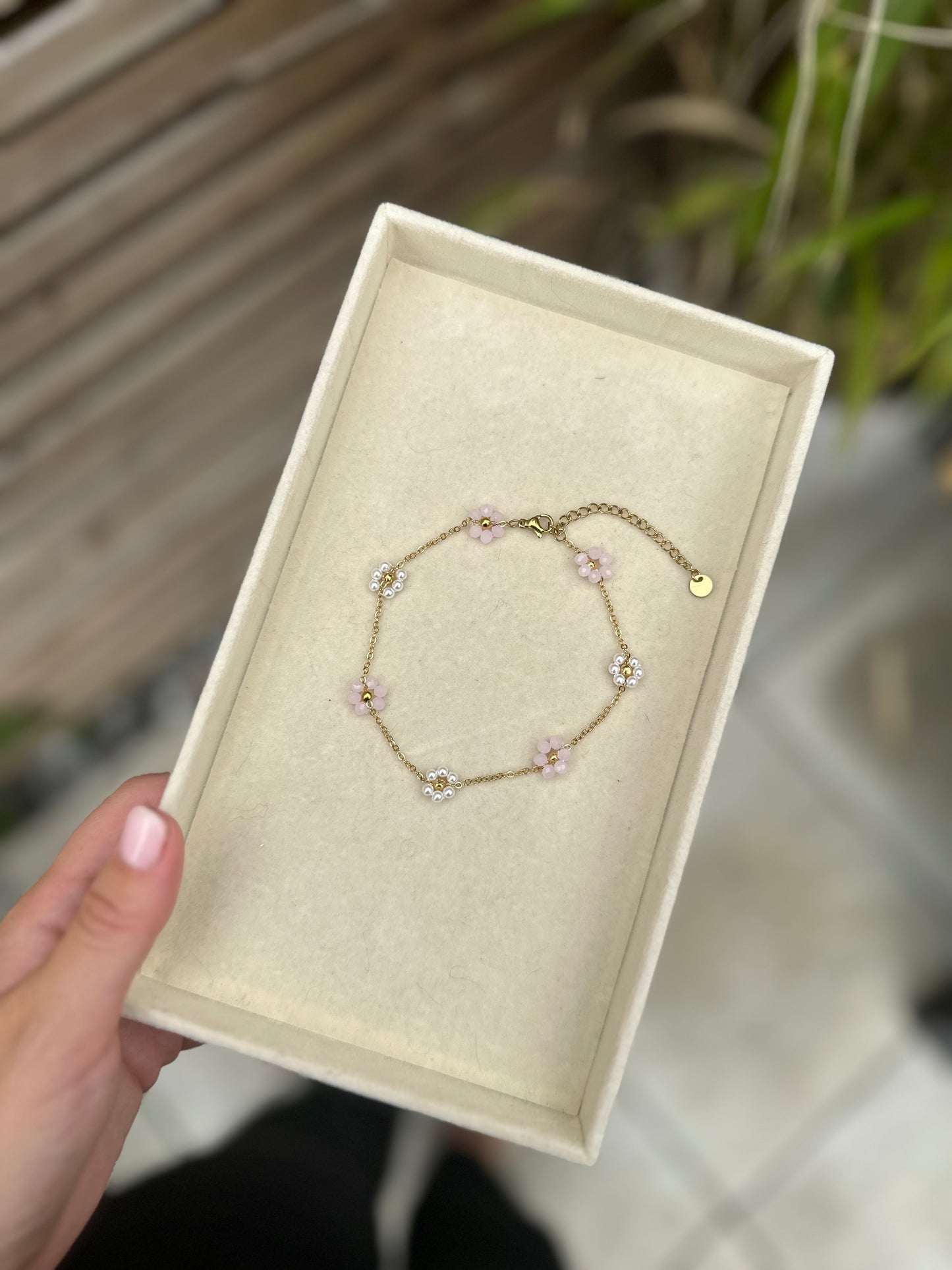 Pink and White Daisy Anklet