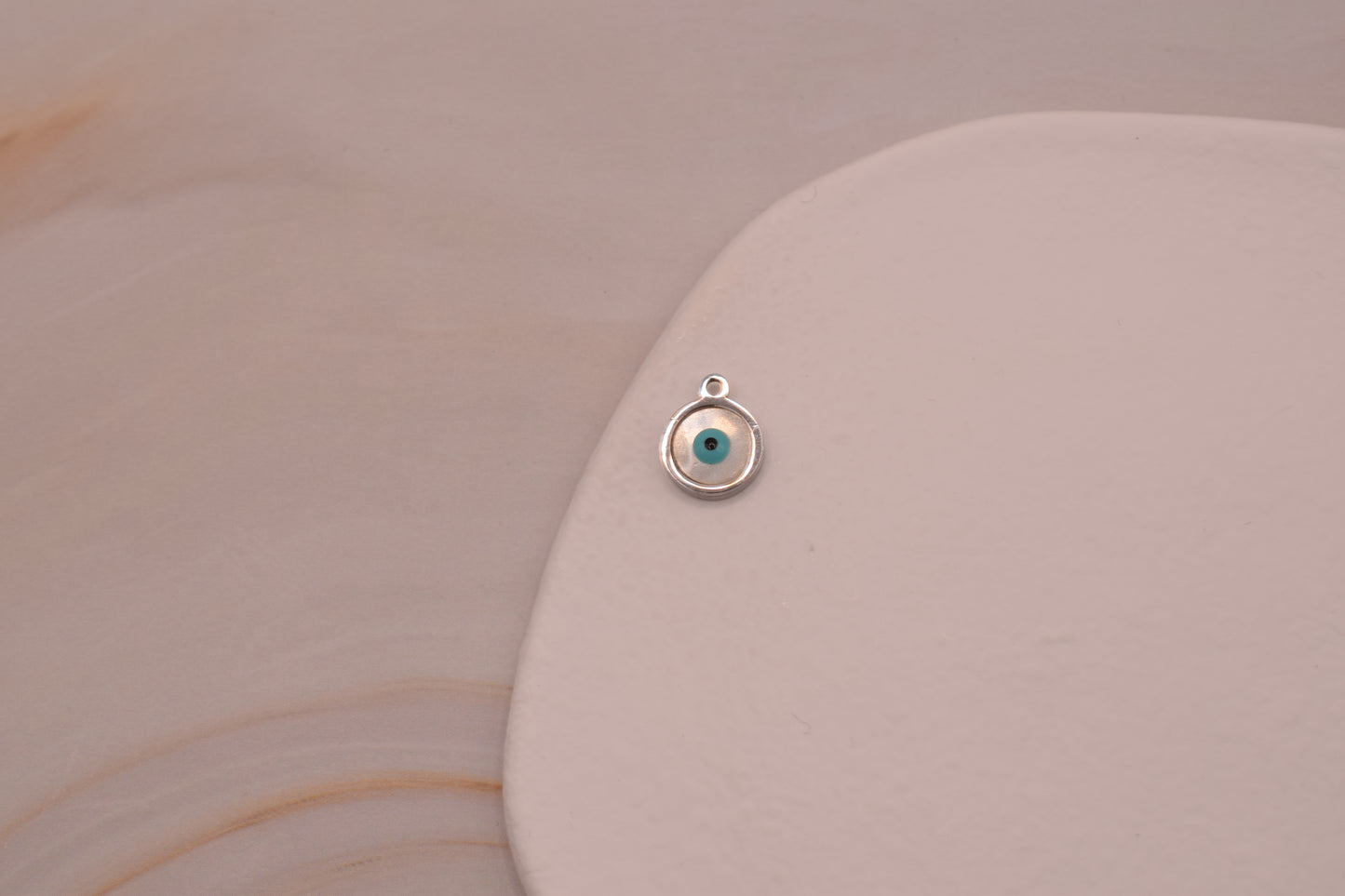 Silver Light Blue & White Evil Eye
