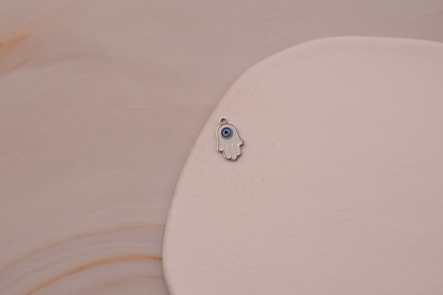 Small Sliver & White Hamsa Hand
