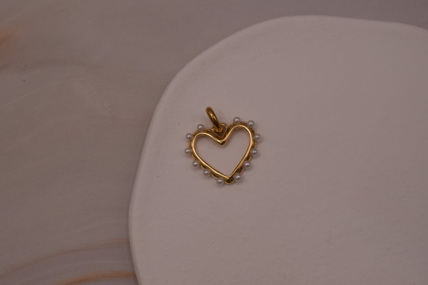 Gold Pearl Heart Charm