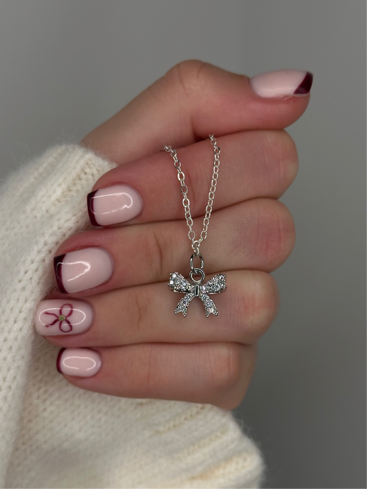 Crystal Silver Bow Necklace