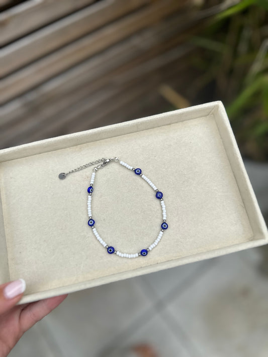 The Silver Evil Eye Anklet