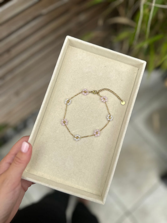 Pink and White Daisy Anklet