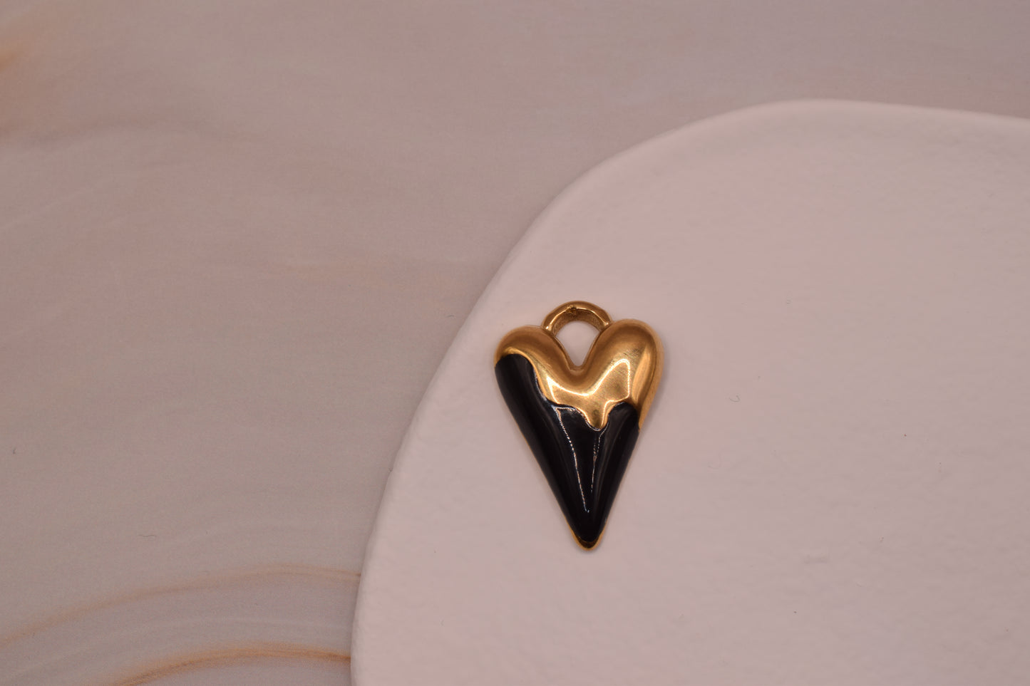 Gold Large Dripping Black Heart