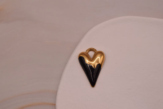 Gold Large Dripping Black Heart