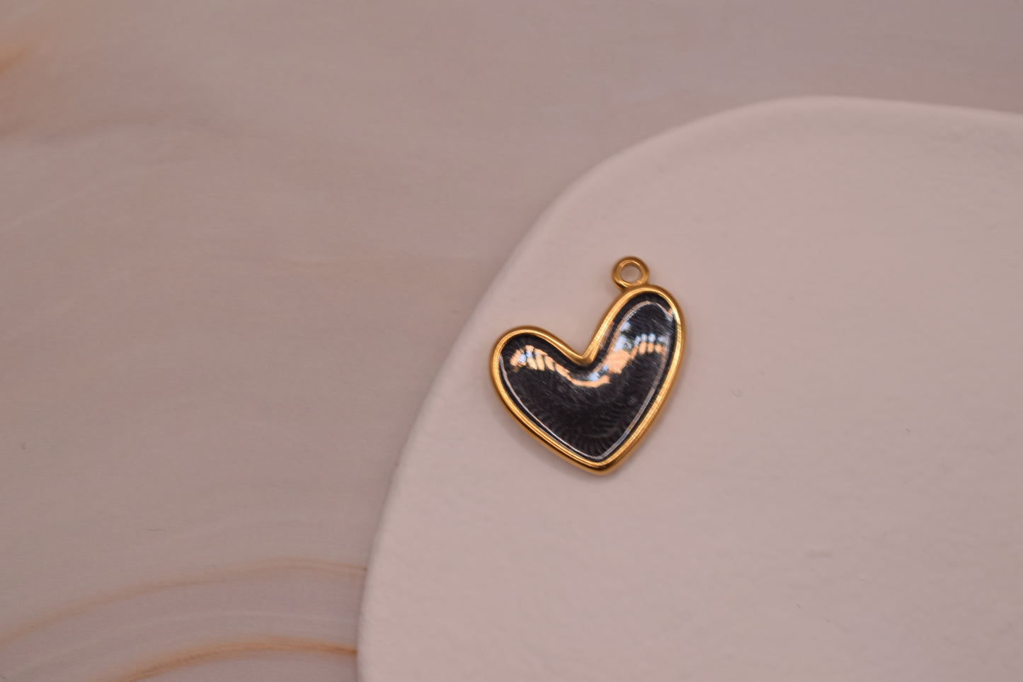 Gold Large Black Slanted Heart