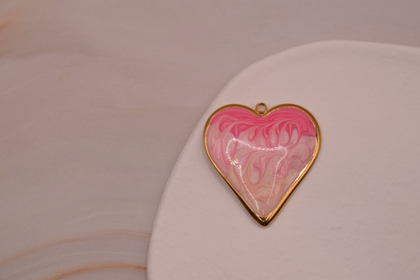 Gold Pink Marble Heart Large