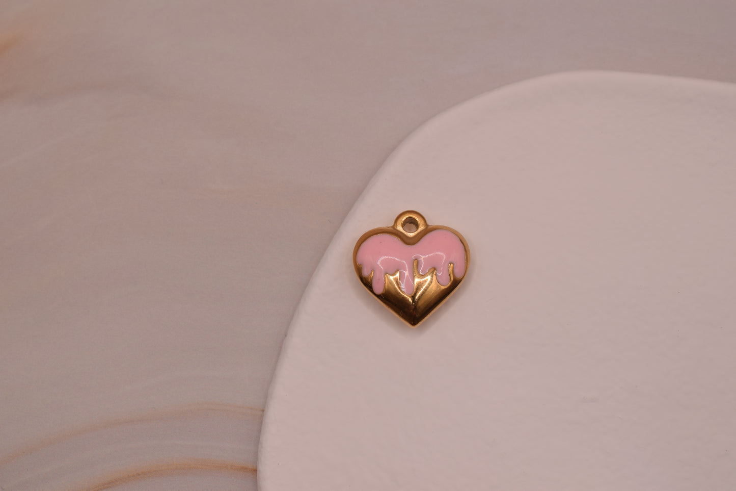 Gold Pink Enamel Heart