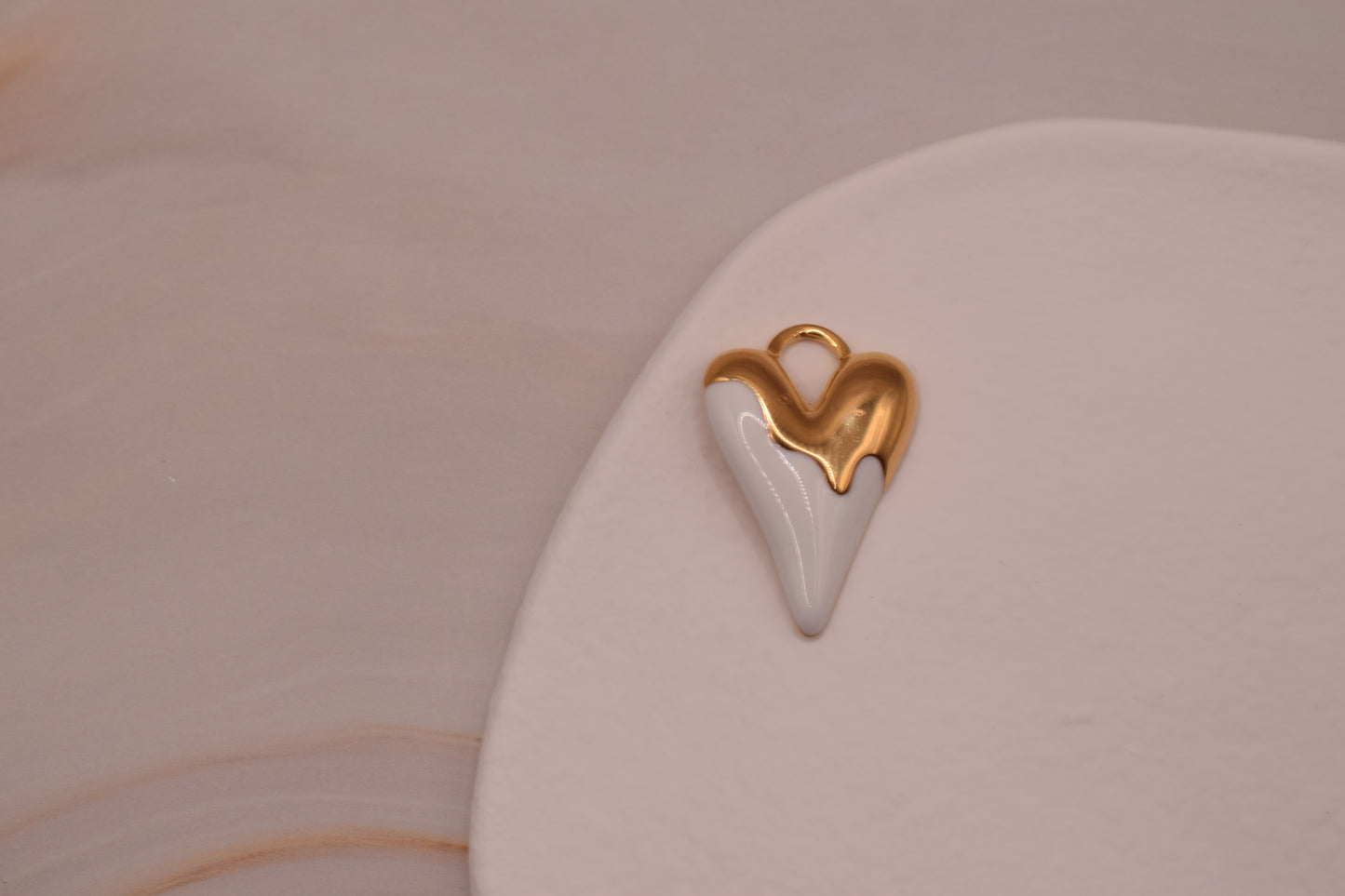 Gold Large Dripping White Heart