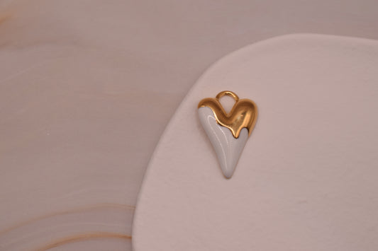 Gold Large Dripping White Heart