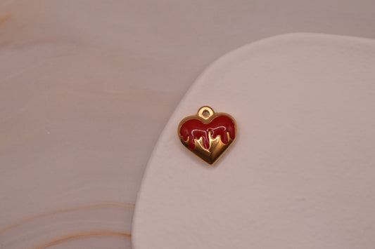 Gold Red Enamel Heart