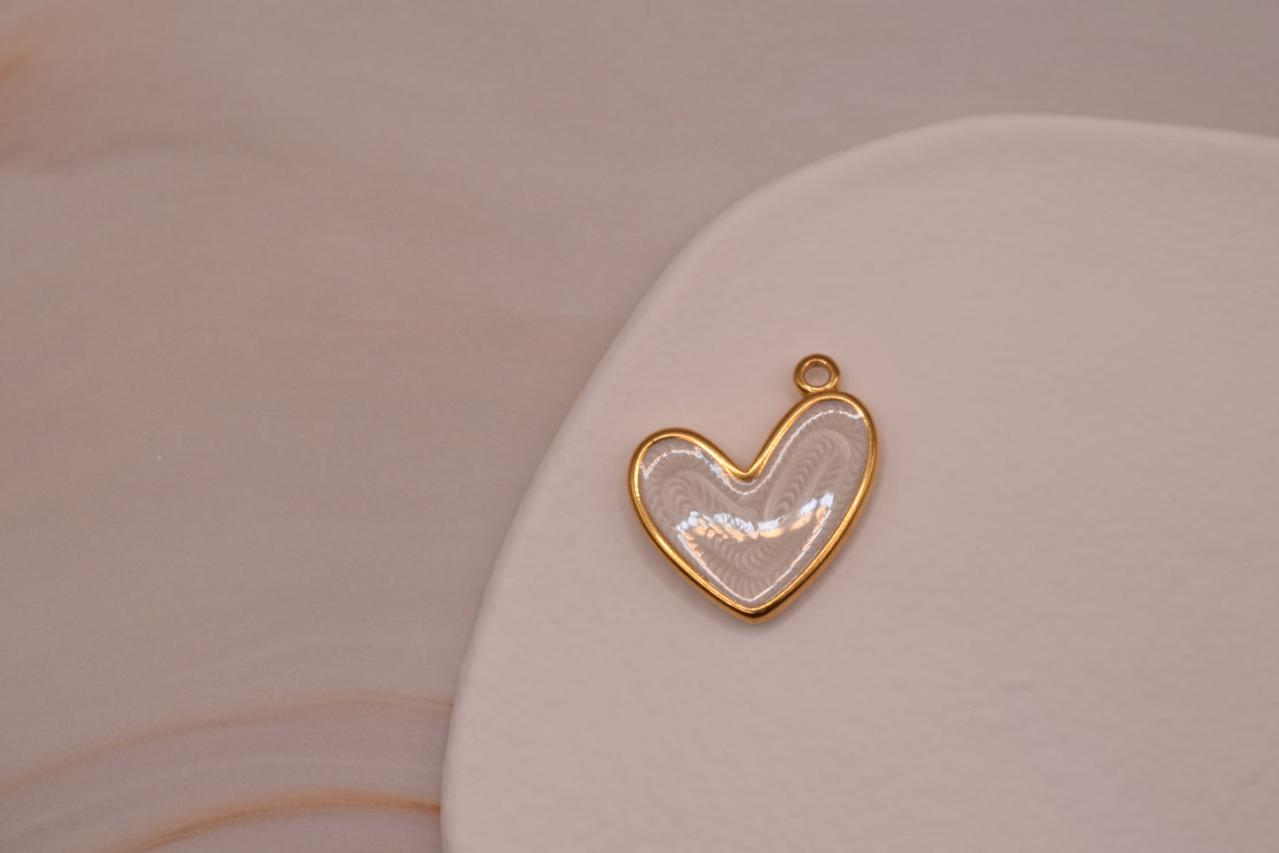 Gold Large White Slanted Heart