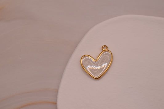 Gold Large White Slanted Heart
