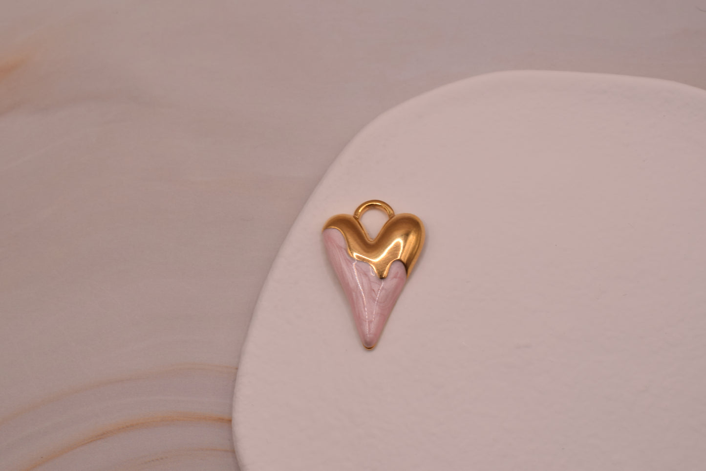 Gold Large Dripping Pink Heart