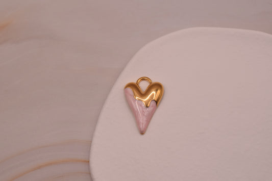 Gold Large Dripping Pink Heart