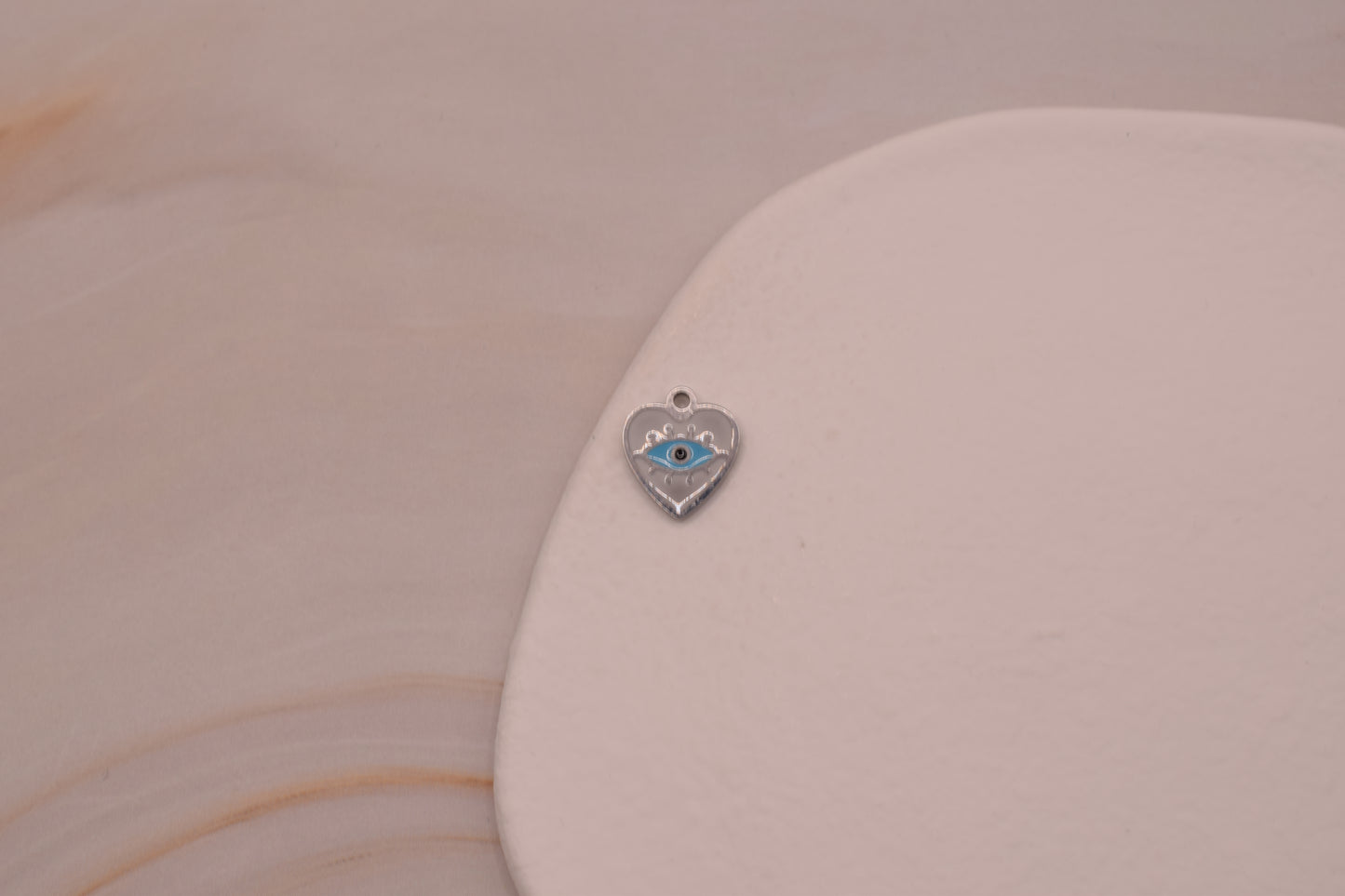 Silver & White Heart Evil Eye