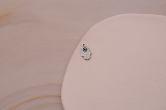 Small Sliver & White Hamsa Hand