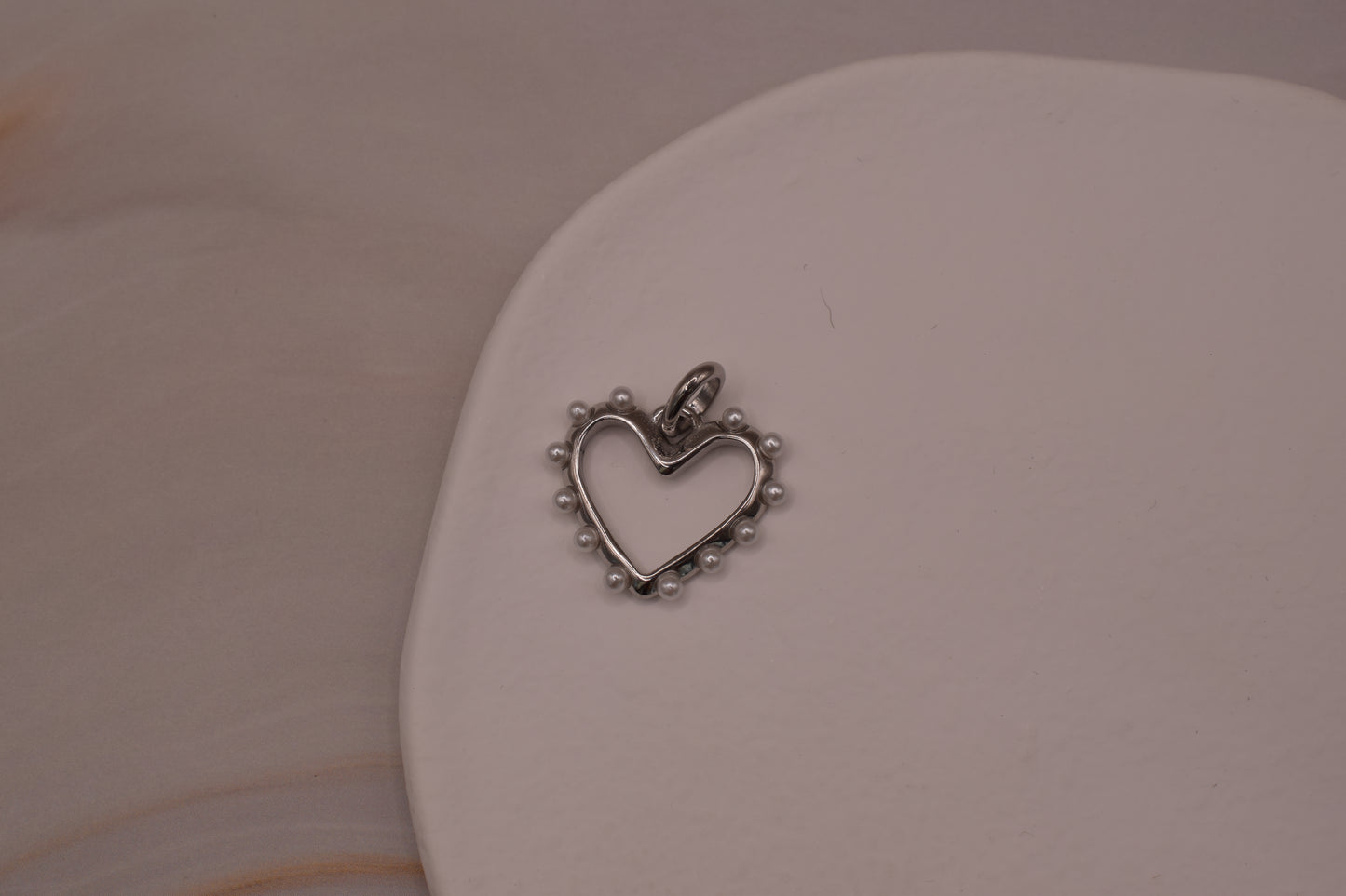 Silver Pearl Heart Charm