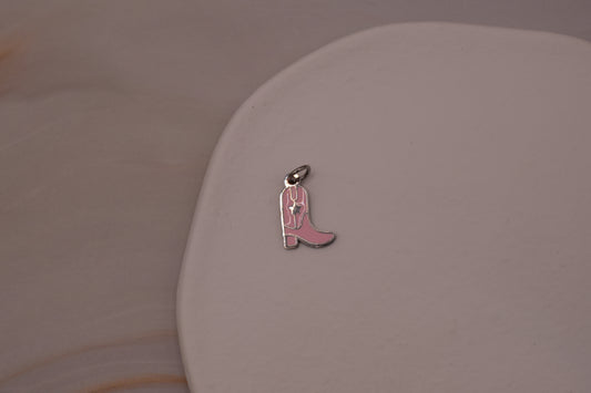 Silver Pink Cowboy Boot Charm