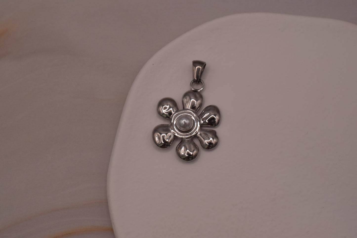 Silver Pearl Flower Charm