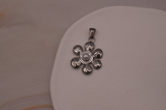 Silver Pearl Flower Charm