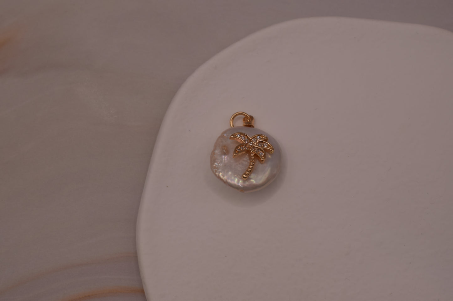 Gold Pearl Palm Tree Charm