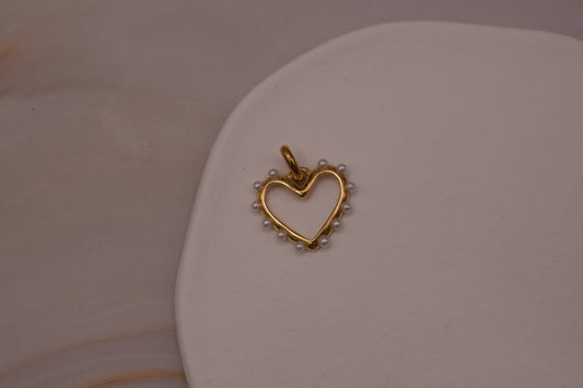 Gold Pearl Heart Charm