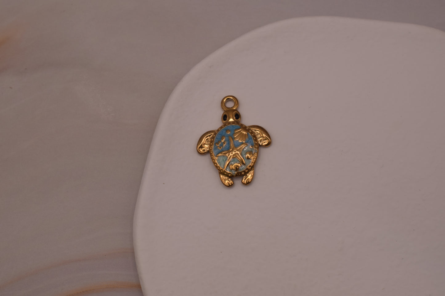 Gold Blue Turtle Charm